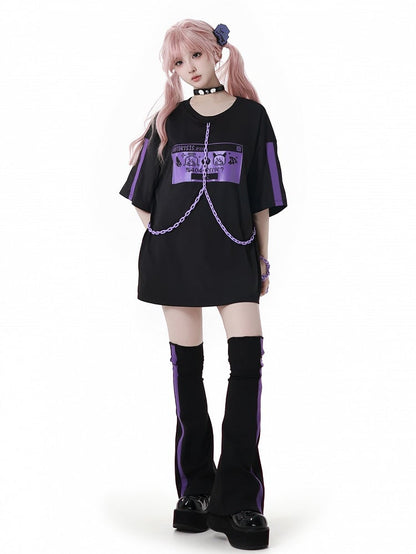 Black and Purple Colorblock Design Leg Warmers