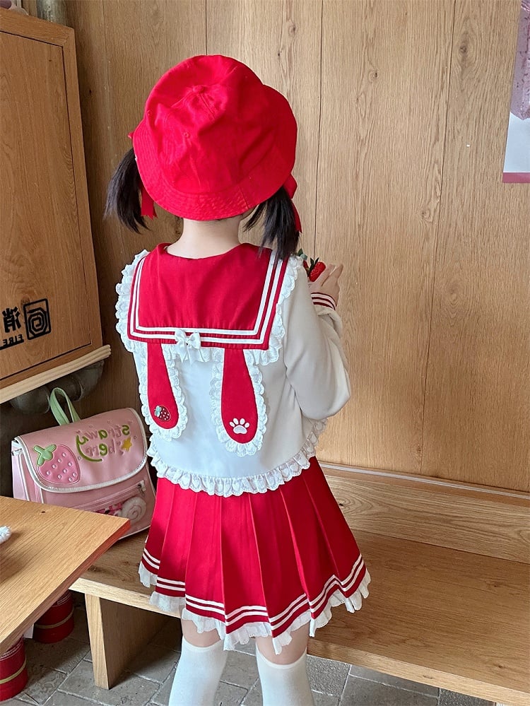 Ruffled Sailor Collar Bunny Ears Design Back Light Pink/Wine Red JK Uniform Top