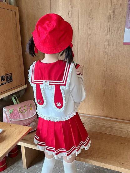 Ruffled Sailor Collar Bunny Ears Design Back Light Pink/Wine Red JK Uniform Top