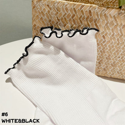 8 Options Ruffled Contrast Trim Lolita Ankle Socks