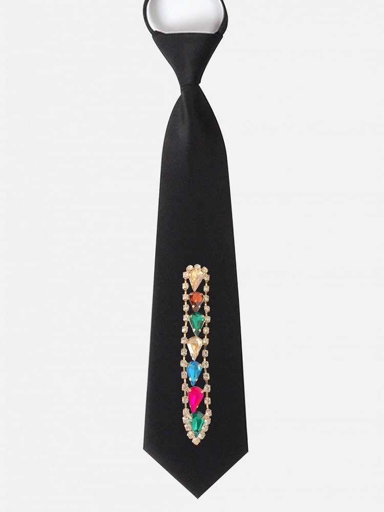 Black Rhinestone Decorated JK Neck Tie