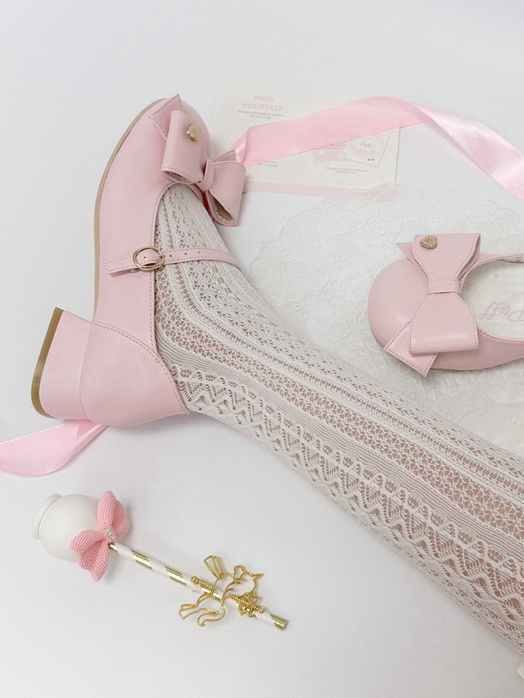 Bow at Top Pink Round Toe 3cm Heel Sweet Mary Janes