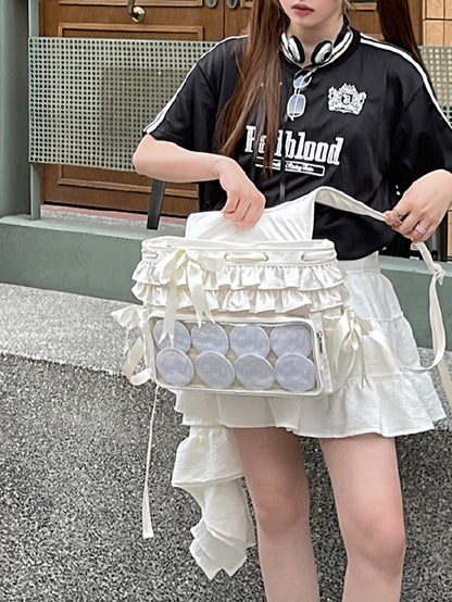 Beige Ruffle Trim Bow Accents Balletcore Ita Backpack