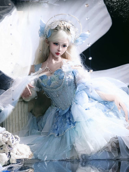 Light Blue Corset Waist Princess Lolita Beads and Sequins Detail Cascading Ruffle Accents Fairy Layered Dress