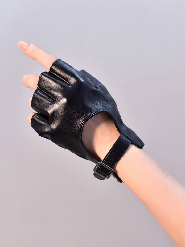 Black/White/Black&White Cyberpunk Buckle Finger Gloves