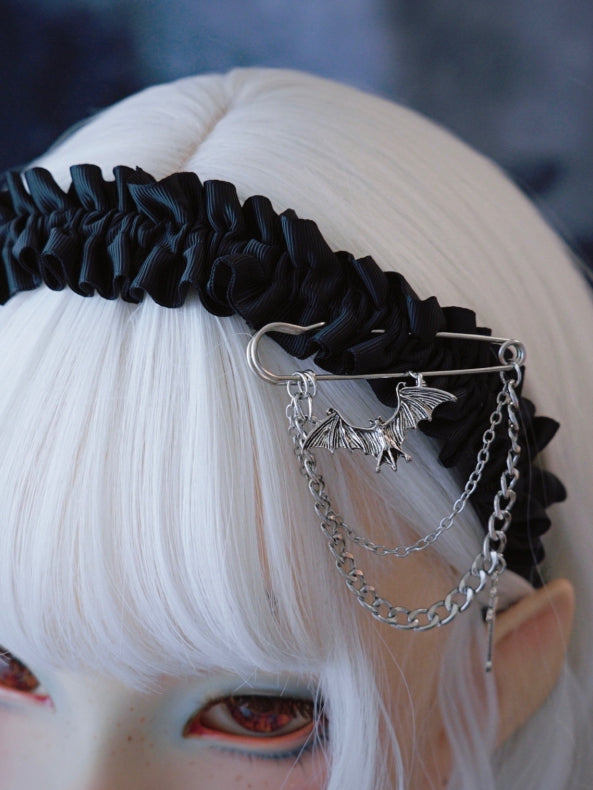 Black Ruffle Trim Pin With Bat And Cross KC