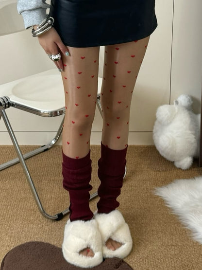 Black/Nude Y2K Heart Pattern Tights