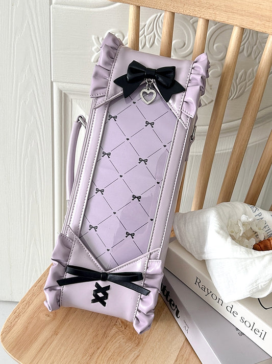 Purple&Black Bowknot Details Diamond Pattern 1/6 Scale BJD Doll Bag with Two Straps