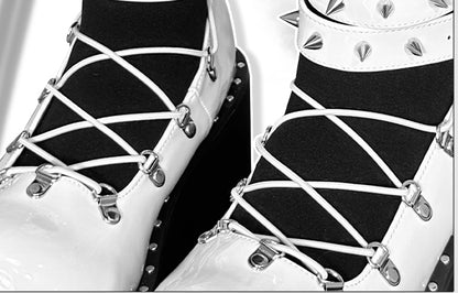 Front Lace-up Spike Stud Detailing White Punk Lolita Platforms