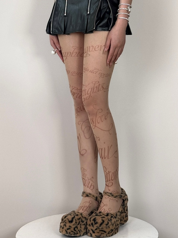 Nude Y2K Letter Print Tights