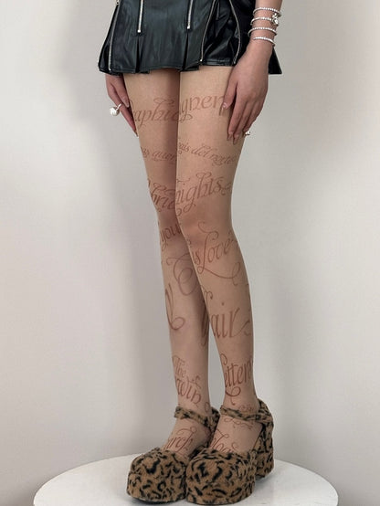 Nude Y2K Letter Print Tights