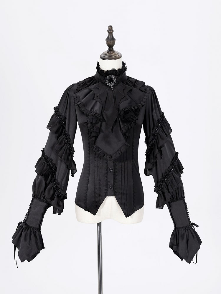 Black Gothic Bat Wings Cascading Ruffle Jabot Tie