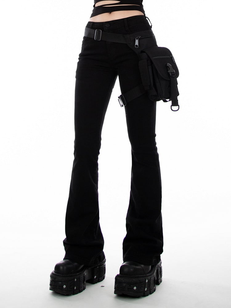 Black Low Waist Slim-fitting Flared Jeans