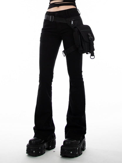 Black Low Waist Slim-fitting Flared Jeans