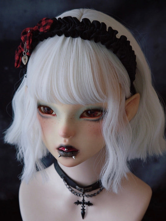 Black Ruffle Trim With Double Plaid Pattern Bowknots Heart And Pins Details Design KC