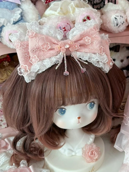 Gorgeous Version Pink Beaded Charm Floral Design Lace Trim Bowknot KC