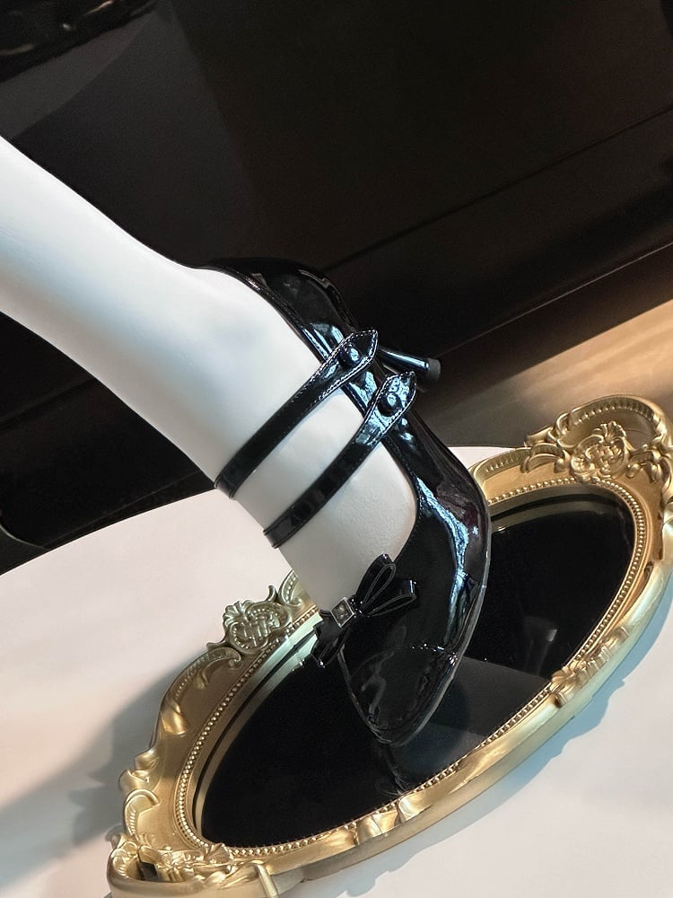 Dark Chocolate Black Bow at Top Sweet Lolita High Heels