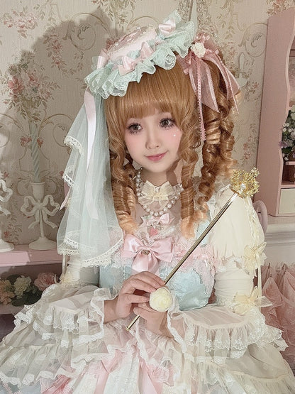 3 Color Options Floral Design Bowknot Details Lace Trim Mini Hat + Veil