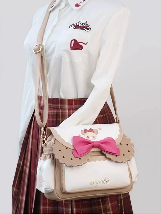 Lolita Cookie Dog Print Lambskin-Touch Crossbody Bag with Bowknot