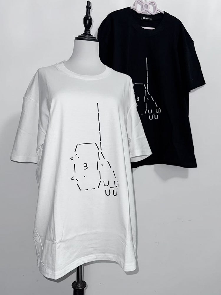 White/Black Jirai Kei Round Neck T-shirt