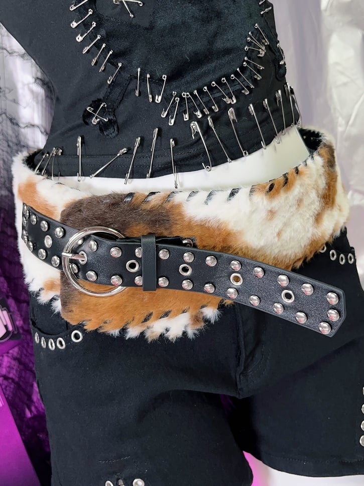Clearance - Black Studs and Rings Plush Buckle Belt