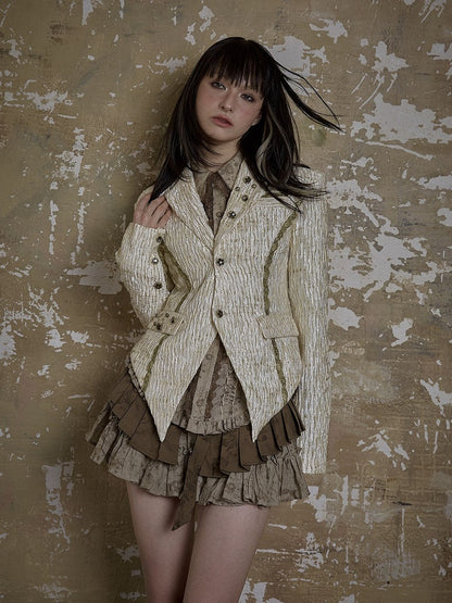 Single Back Vent White Textured Blazer