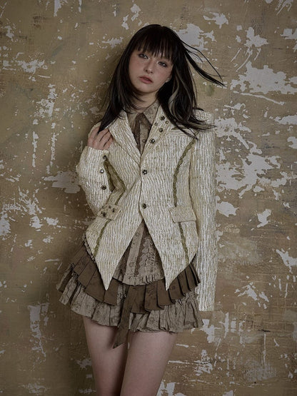 Single Back Vent White Textured Blazer