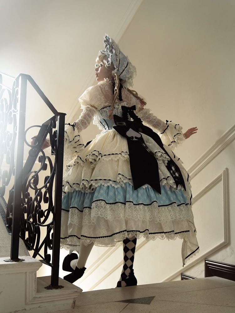 Alice in Wonderland Vibes Blue Boned Corset Top + Tiered Skirt Gorgeous Hime Lolita Full Set