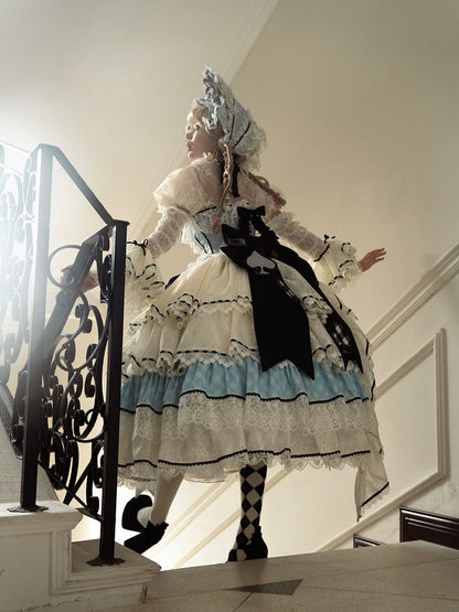 Alice in Wonderland Vibes Blue Boned Corset Top + Tiered Skirt Gorgeous Hime Lolita Full Set