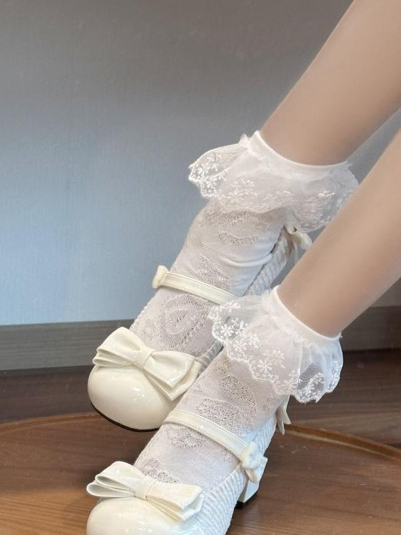 Apricot Bowknot Round Toe 3.5CM Block Heel Lolita Mary Janes