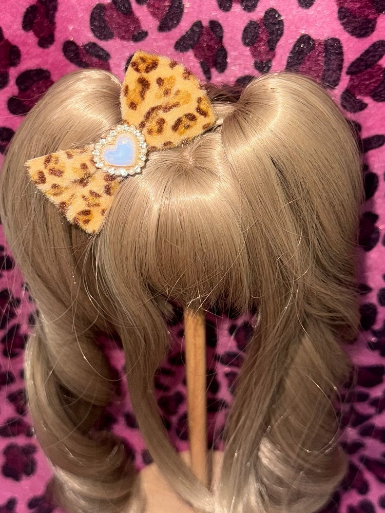 4 Color Options Leopard Pattern Heart Decorated Bowknot BJD Doll Hairclip