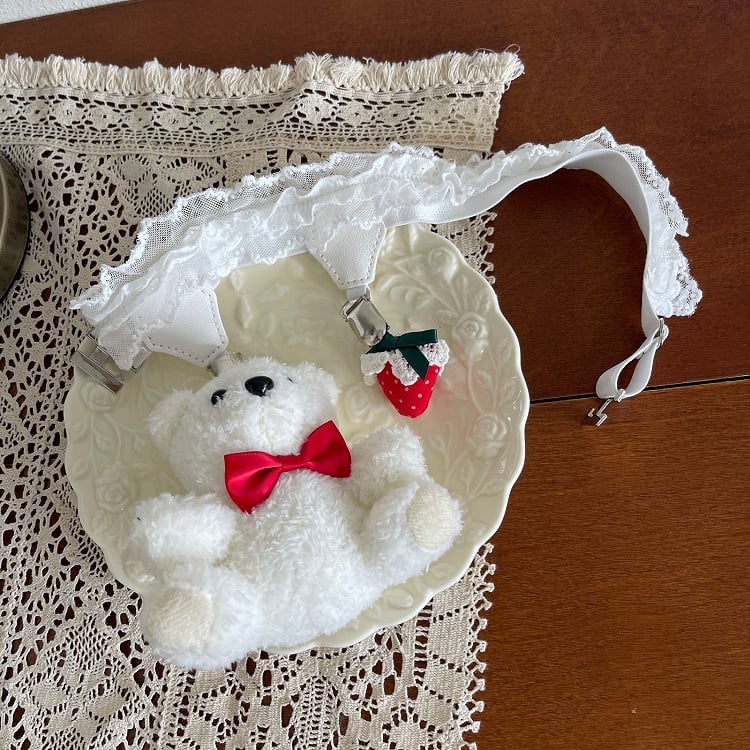 4 Color Options Lace Leg Loop Garter with Strawberry Bear Decoration