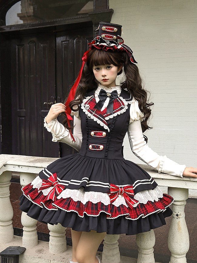 Black Lolita Bow Tie with Crown Accent