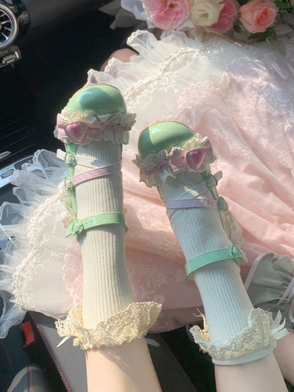 Matcha Strawberry Cake Green Sweet Lolita Mary Jane Shoes