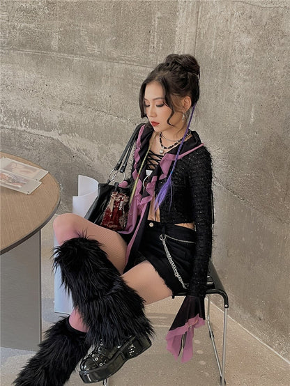 Black Y2K 20CM/30CM/40CM Shaggy Leg Warmers