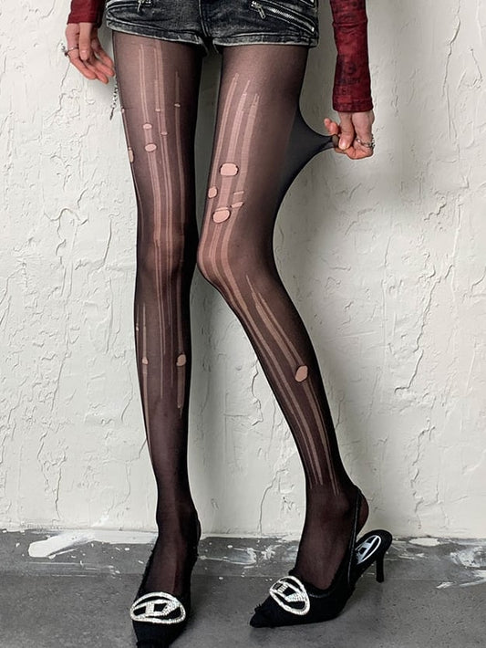 Black Y2K Cut-out Design Tights