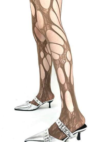 4 Color Options Punk Asymmetrical Cut-out Design Fishnet Tights