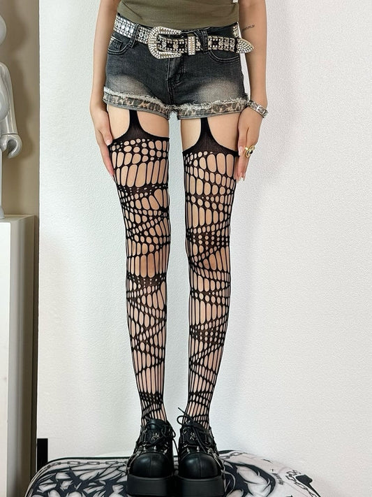 Black/White/Brown/Gray/Red Y2K Cut-out Design Suspender Stockings