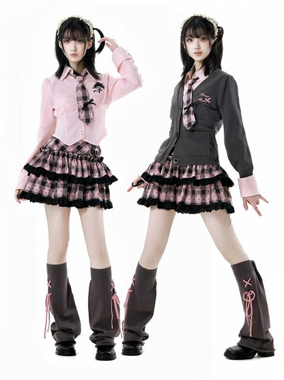 Contrast Pink Lace-up Detail Dark Gray 46CM Leg Warmers