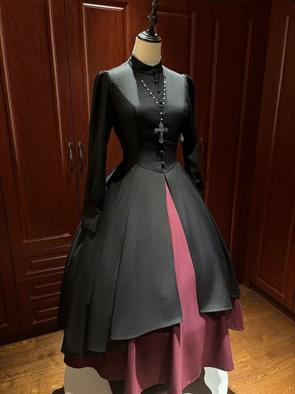 Black and Red Nun Lolita Long Sleeves Dress