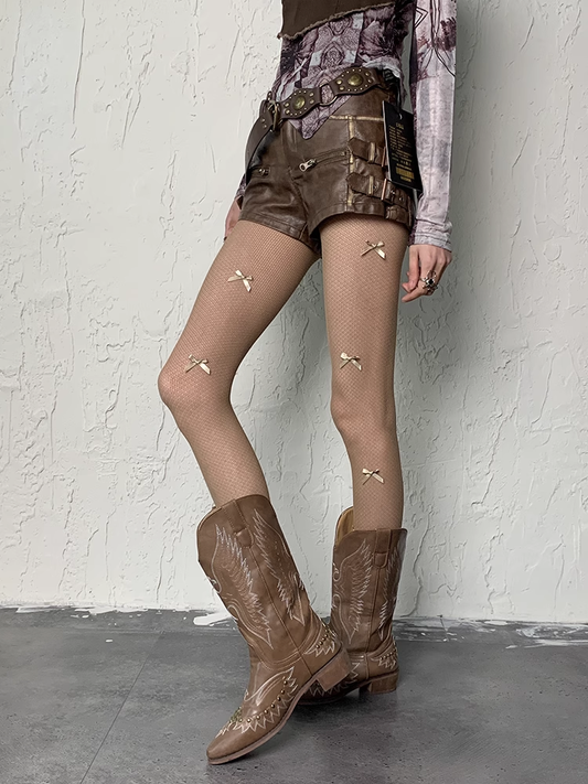 Grunge Y2K 5 Colors Options Bowknot Details Wasteland Punk Tights