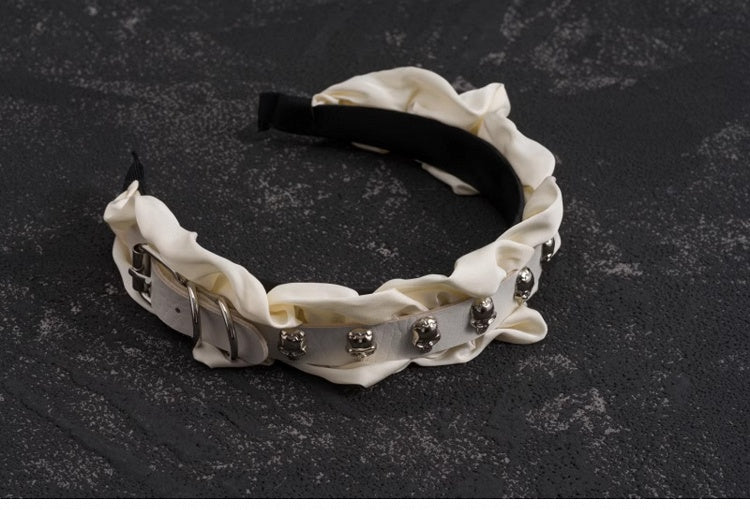 White Gothic Skeleton Studs PU Buckle Ruffled KC
