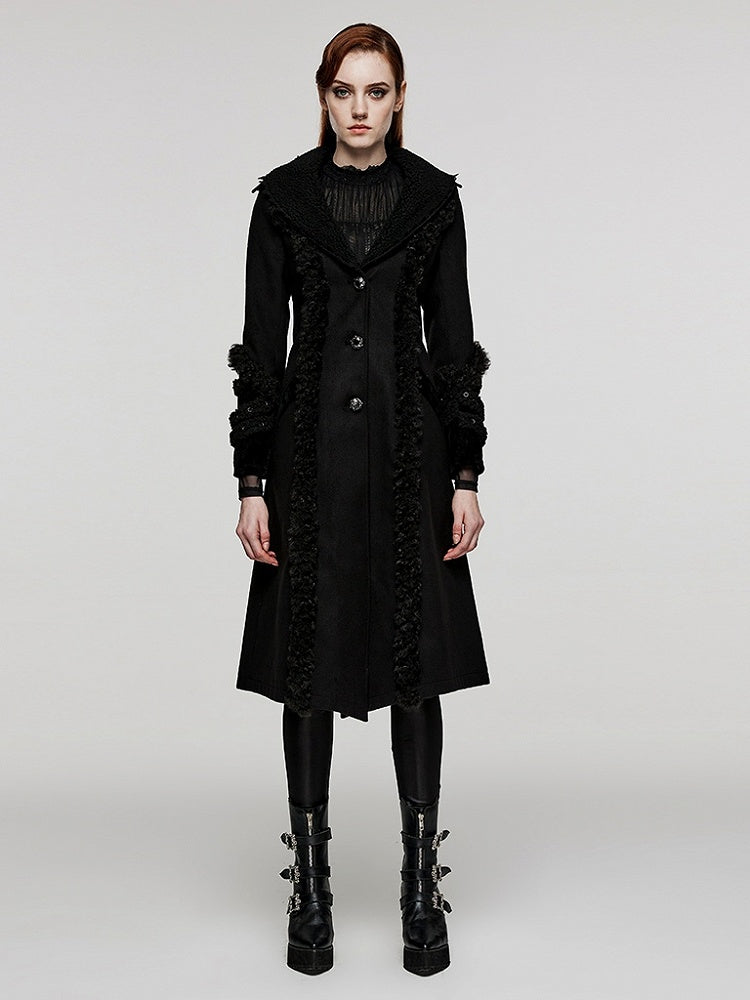 Plus Size Goth Black Plush-strips Coat