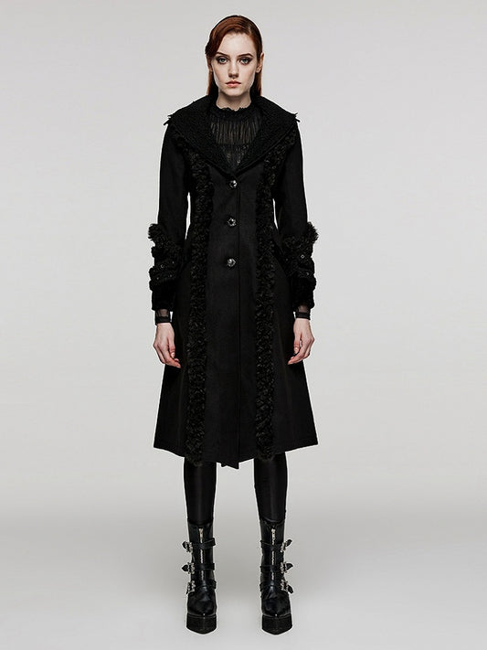 Plus Size Goth Black Plush-strips Coat