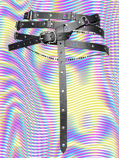 Black/Khaki Punk Chain Charm Waist Belt