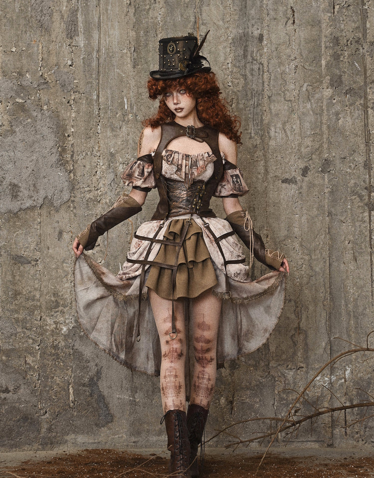 Tie Dye Jacquard Victorian Cascading Ruffle Trim High-low Skirt