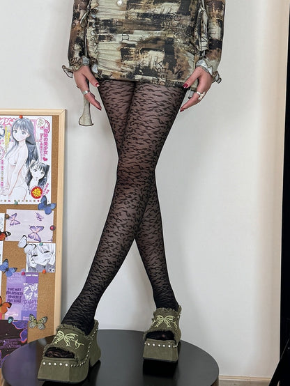 Black Y2K Leopard Pattern Tights