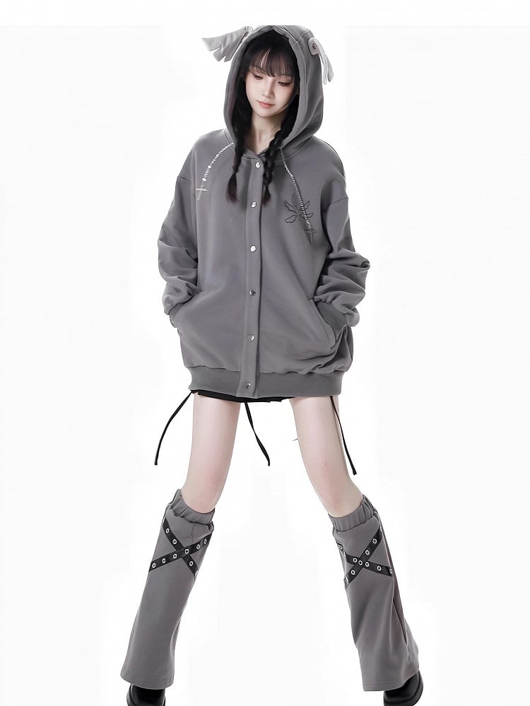 Black/Gray Criss-Cross PU Straps Leg Warmers