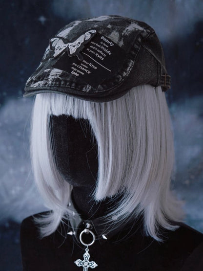 Handmade Butterfly Gray Distressed Holes Gothic Denim Hat