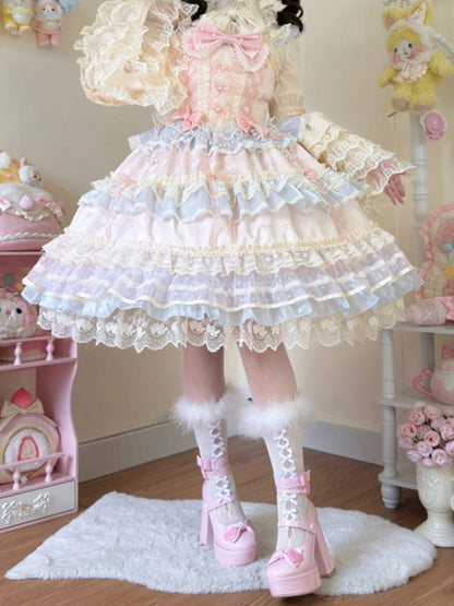 Pink Bead Chain Bows Decorated Hanayome Lolita Princess Dress